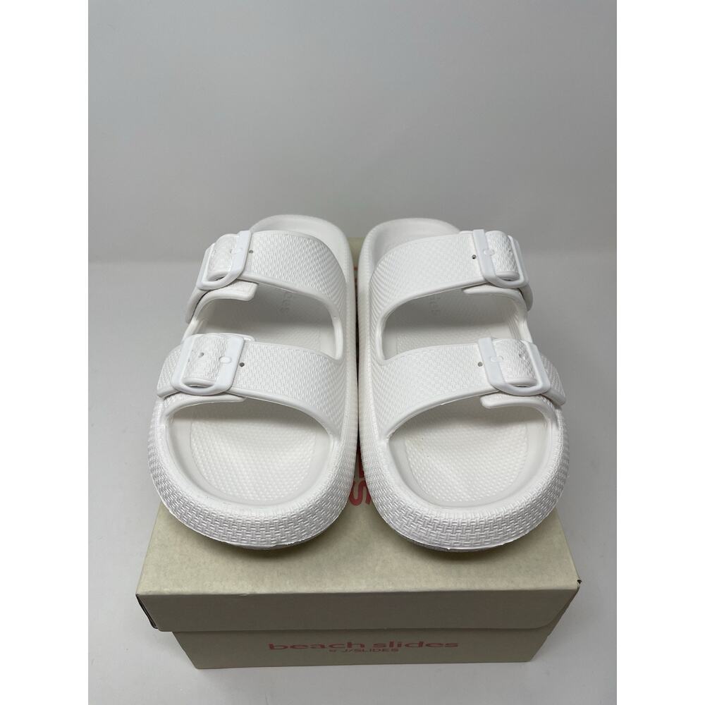 Beach Slides by J/SLIDES Women's White Eva Squish Slide Sandal 8M NEW in‎ Box